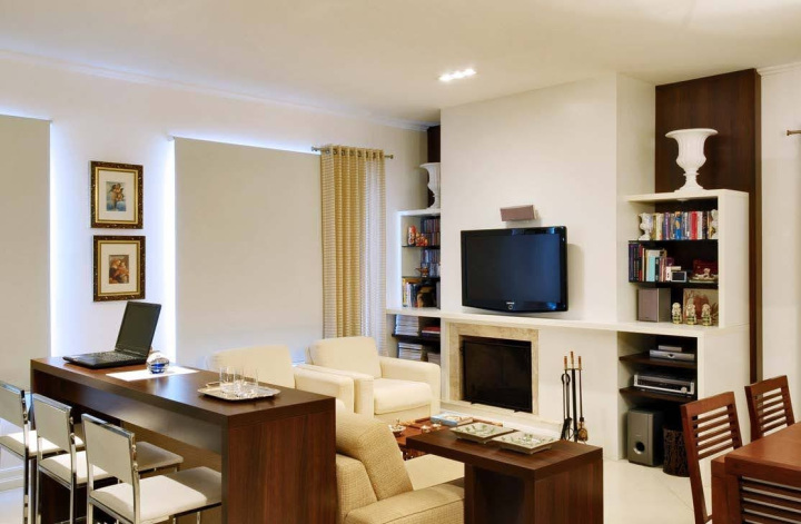 Projeto - Residencial- Chácara Primavera - Interiores - Estar, TV e Bancada bar