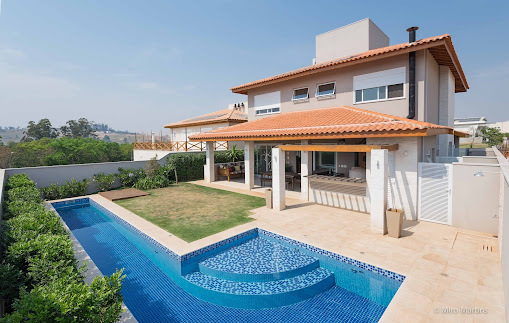 Projeto - Residencial - Dom Pedro CR - Arquitetura e Interiores - Fachada, Varanda e Piscina B