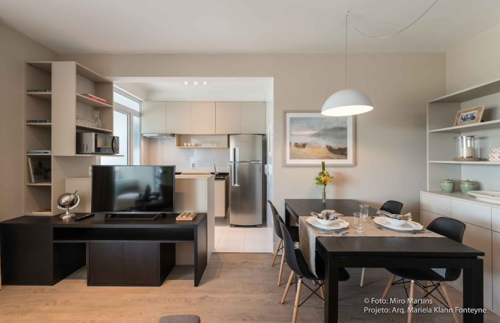Projeto - Residencial - Studio Jundiaí Bege - Interiores - Estar, TV, Cozinha e Jantar