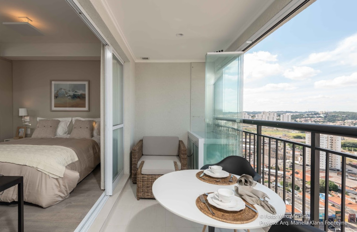 Projeto - Residencial - Studio Jundiaí Bege - Interiores - Varanda e Dormitório