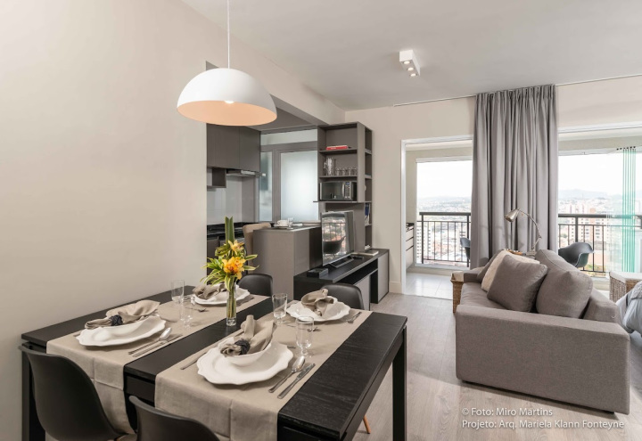 Projeto - Residencial - Studio Jundiaí Cinza- Interiores - Jantar, Cozinha, Estar e TV B