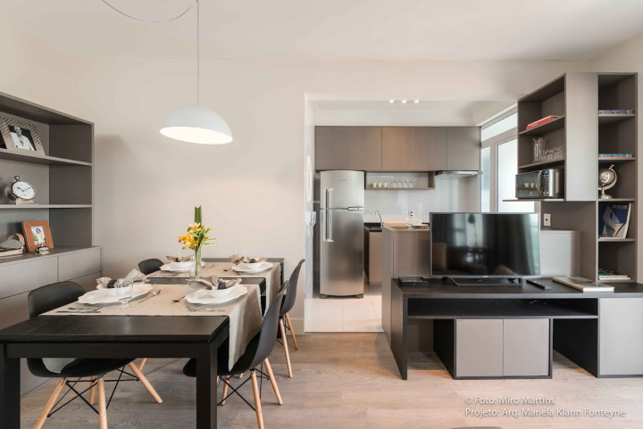 Projeto - Residencial - Studio Jundiaí Cinza- Interiores - Jantar, Cozinha, Estar e TV C